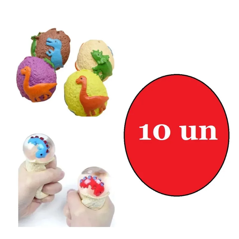 10 Dinossauros Ovo Bolinha Anti Stress Relaxante Apertar Squishy