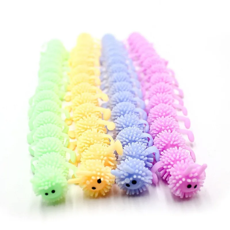Kit 6 Brinquedos Pulseira Lagarta Squishy Anti Stress