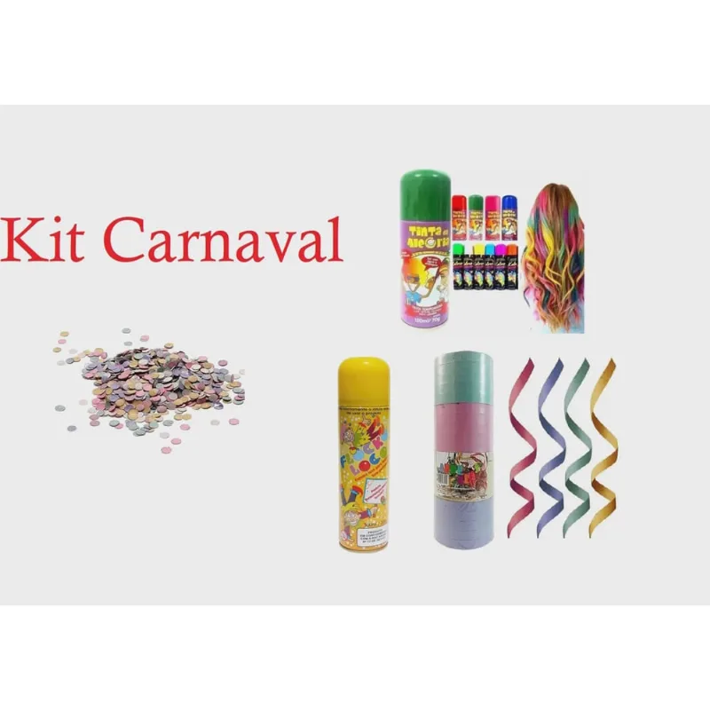Kit Carnaval 2un cada- Confete + Serpentina + Tinta de cabelo + Espuminha