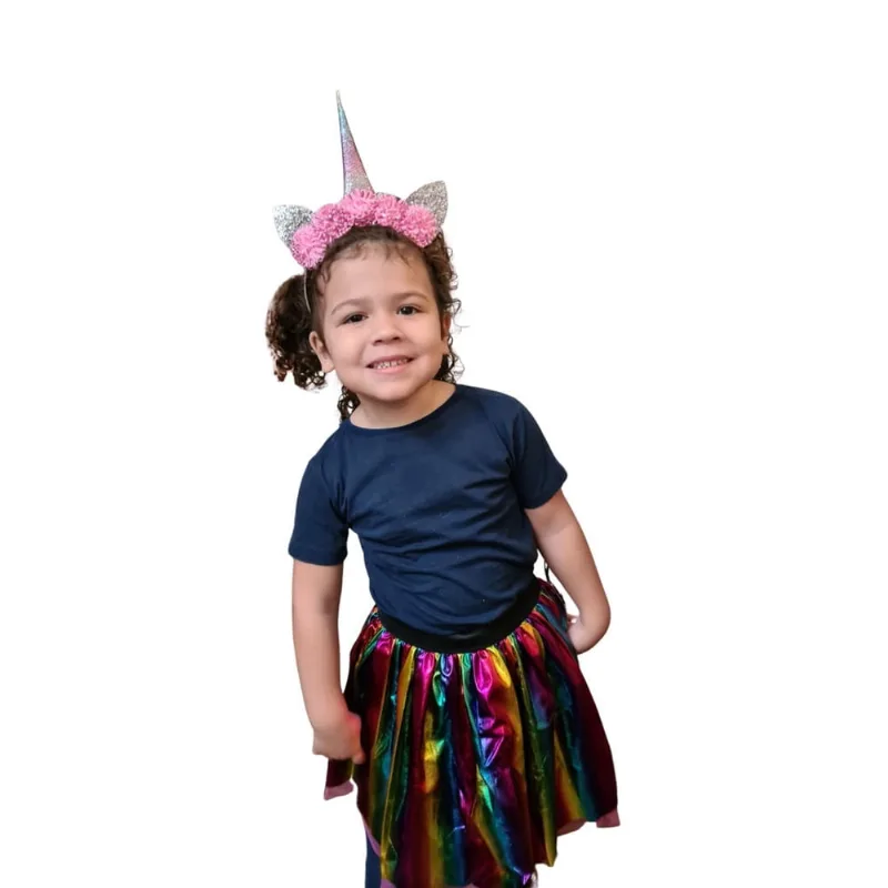 Fantasia infantil de Unicórnio com arco e saia tutu colorida