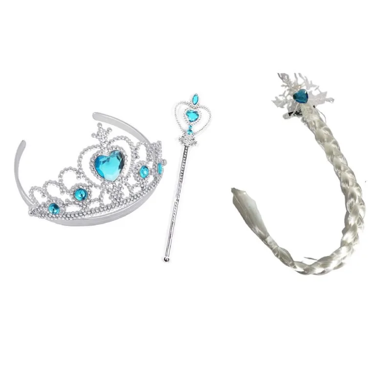 Fantasia Frozen Elsa Com Trança Cabelo Branco Coroa Varinha