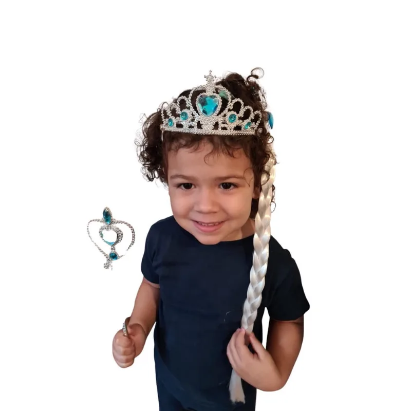 Princesa Frozen fantasia Elsa Trança cabelo loiro Coroa Varinha