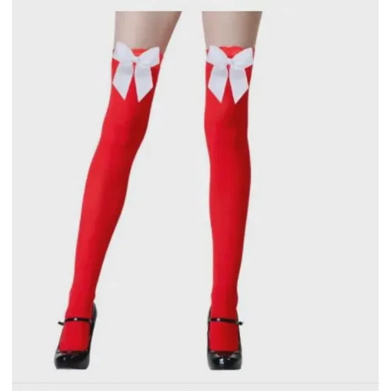 Meia 7/8 Vermelha com Laço Branco cosplay festas fantasia