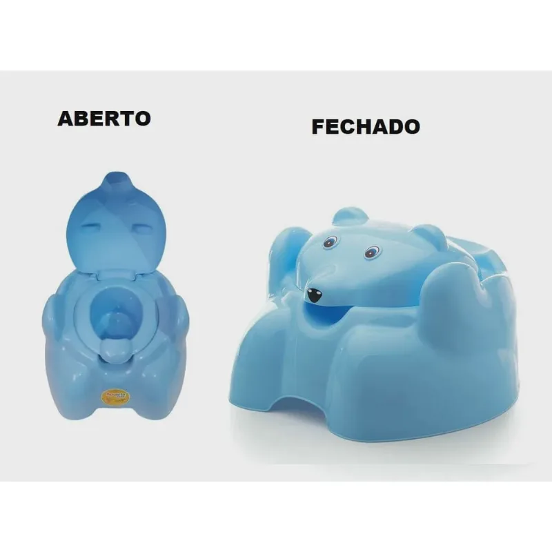 Troninho Pinico para Bebê Urso Com Tampa Azul