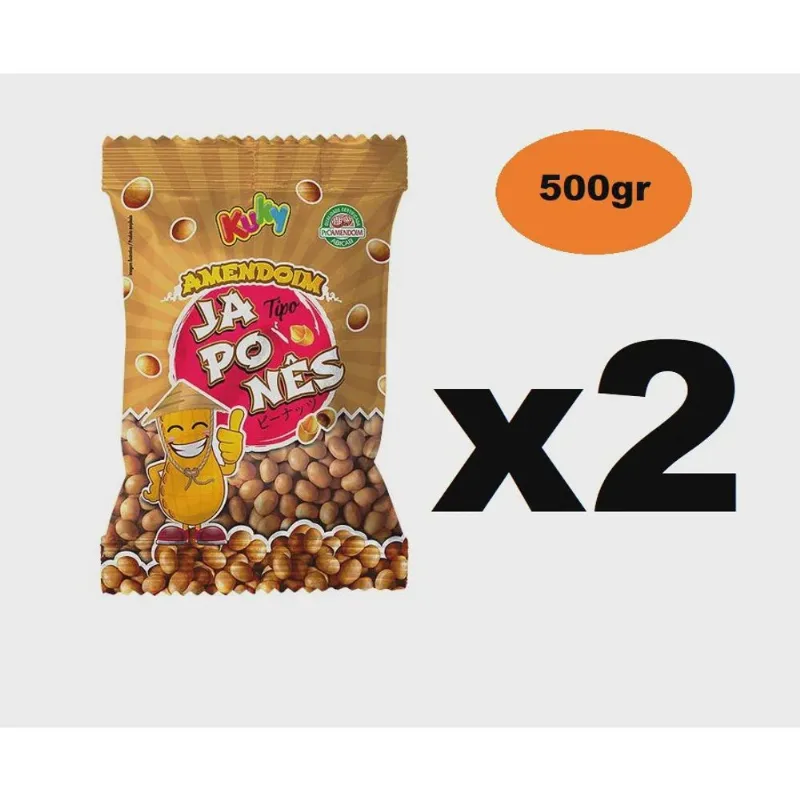 Kit 2 pacotes Amendoim Japonês Salgado Kuky 500gr cada