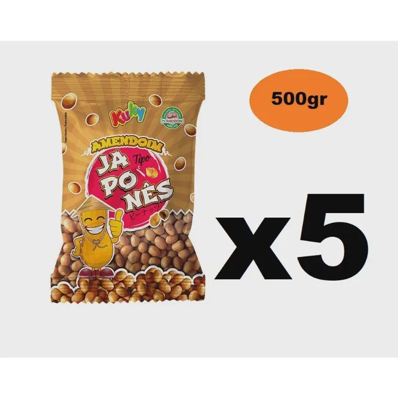 Kit 5 pacotes Amendoim Japonês Salgado Kuky 500gr cada