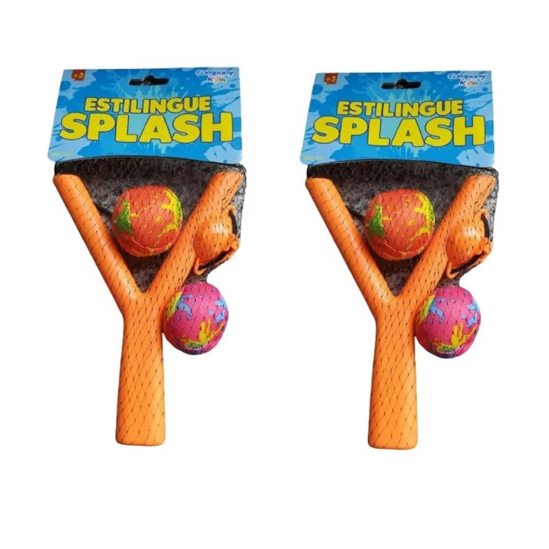 2 Estilingues Lançador Splash Ball c/ 4 Bolas Brinquedo