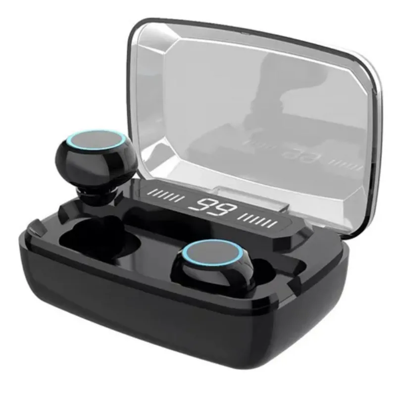 Fone Sem Fio TWS Preto Uso Confortável com Carregador Portátil e Display