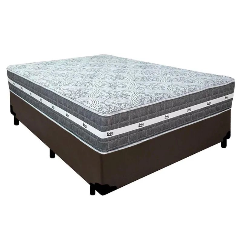 Cama Box Casal Sintético + Colchão Black Graphite Molas Ensacadas 138x188x64cm Marrom