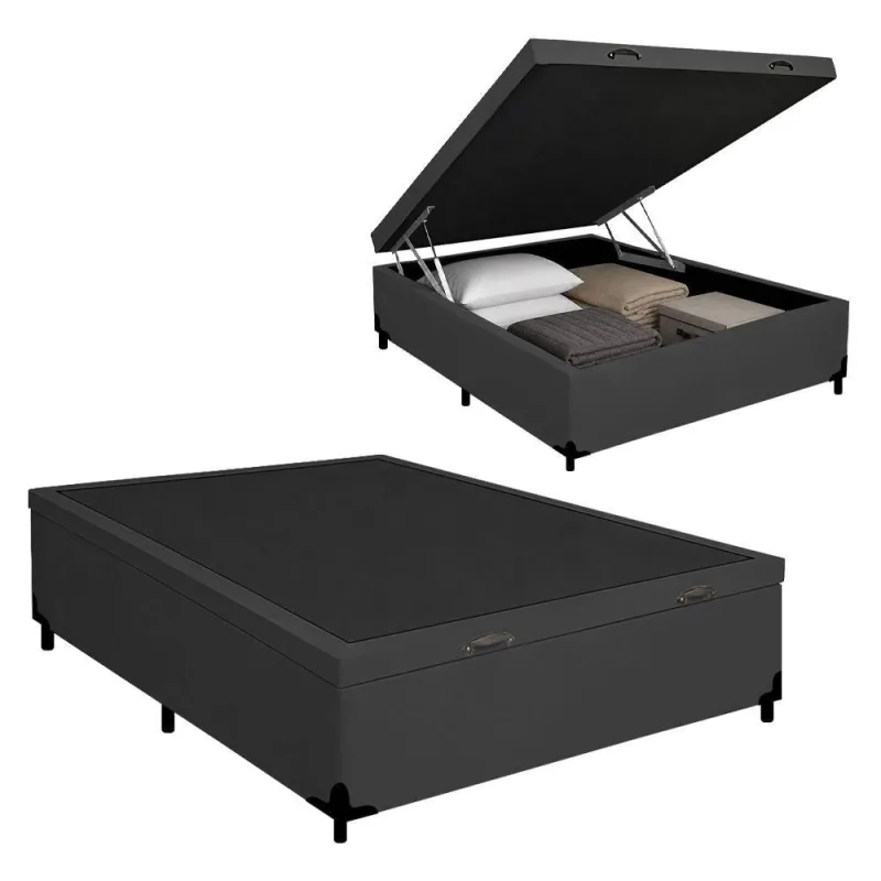 Cama Box com Baú Casal Royal Sleep Courino Preto 138CM - OUTRAS MARCAS - Agro