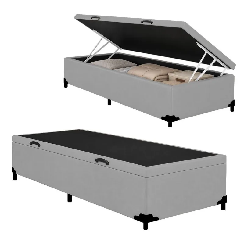 Cama Box com Baú Solteiro Royal Sleep Ortopédico Courino Cinza - OUTRAS MARCAS - Agro