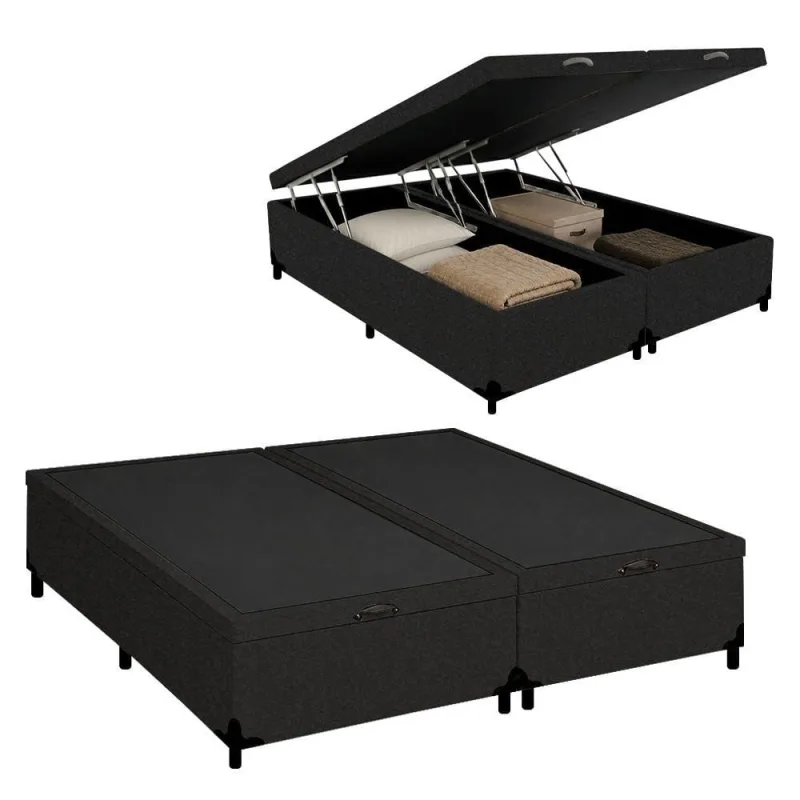 Cama Box com Baú Queen Bipartido Suede Preto Royal Sleep - OUTRAS MARCAS - Agro
