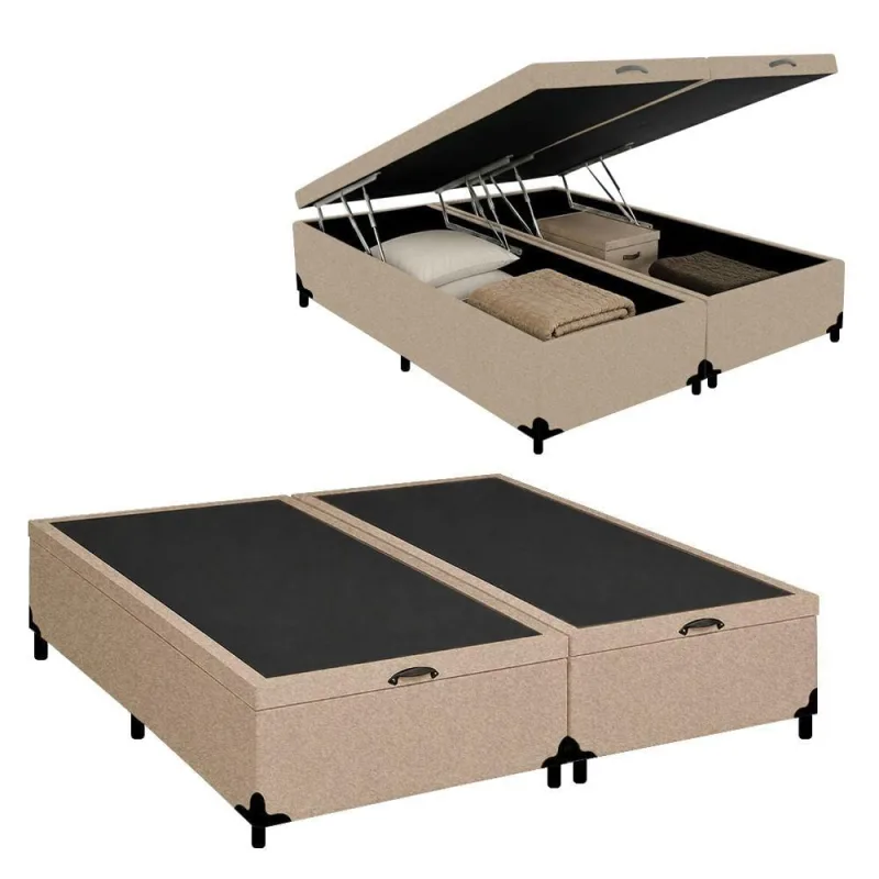Cama Box Queen Bipartido Royal Sleep Suede Bege - OUTRAS MARCAS - Agro