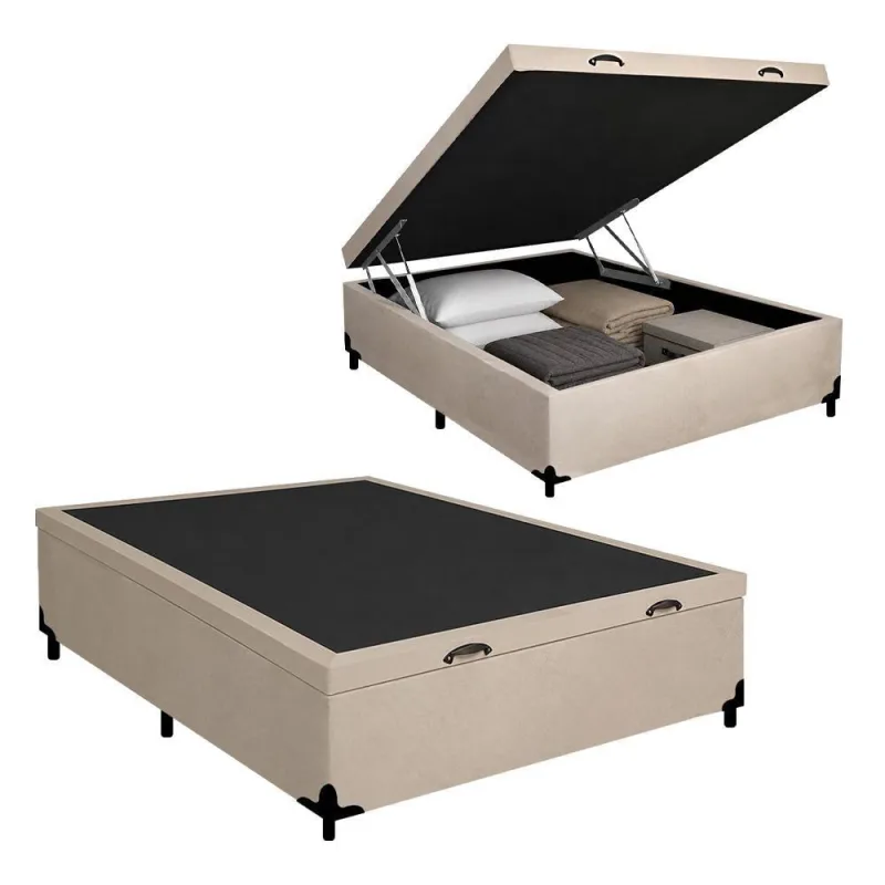 Cama Box com Baú Casal Royal Sleep Tecido Sintético Bege - OUTRAS MARCAS - Agro