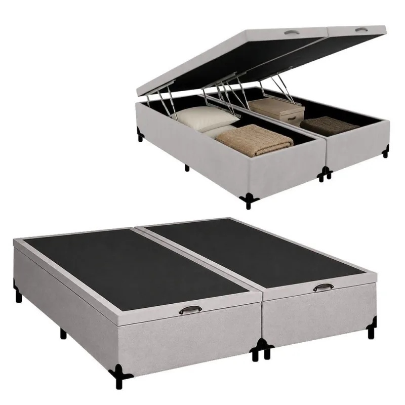 Cama Box com Baú King Bipartido Sintético Cinza Royal Sleep - OUTRAS MARCAS - Agro