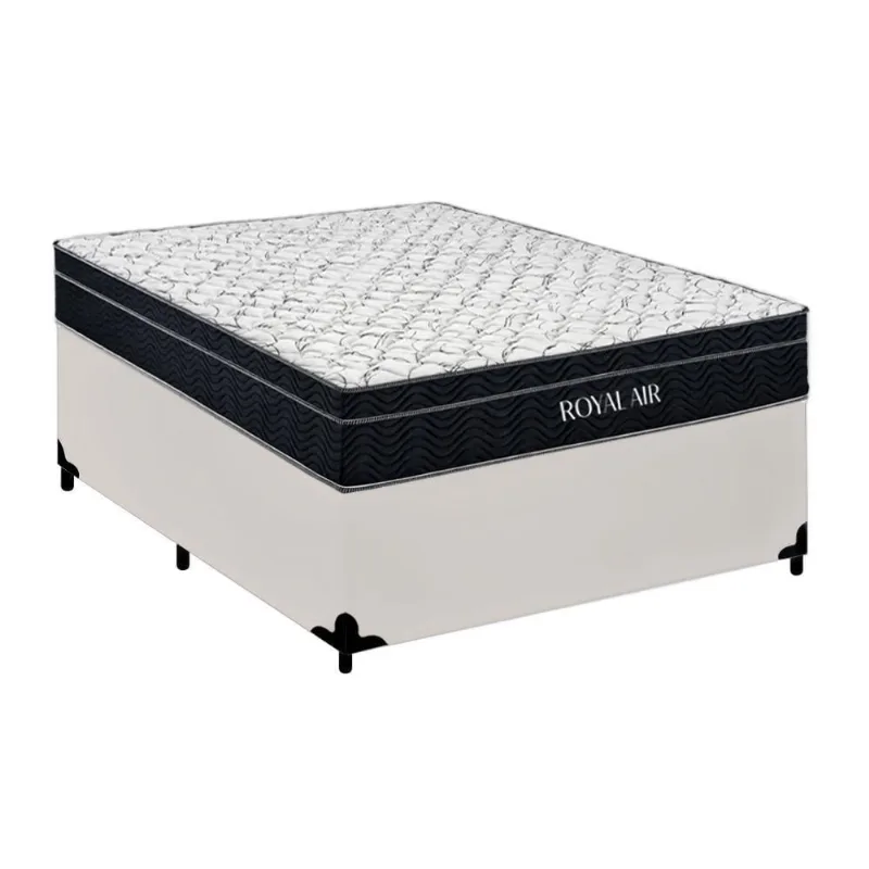 Cama Box com Colchão Casal Royal Air Pillow Top Molas Ensacadas Madeira Branco Royal