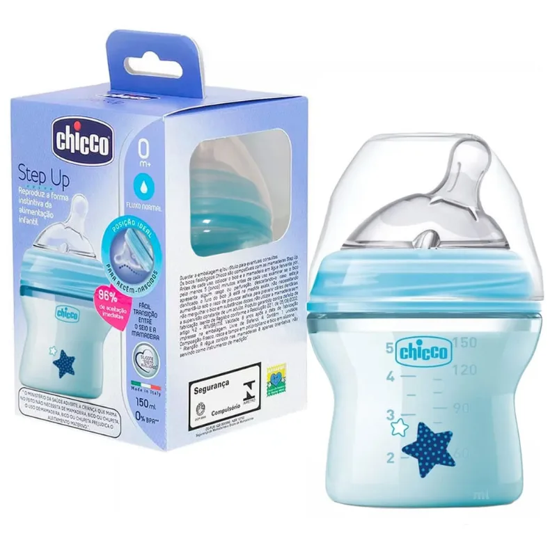 Mamadeira Chicco Menino Step Up 150ml Azul 0 + Meses