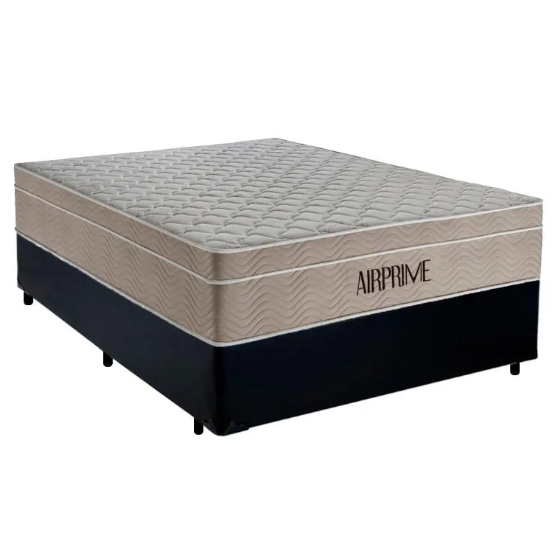 Cama Box Casal Sintético Cremil + Colchão Molas Ensacadas Airprime 138x188x65cm Cor:preto