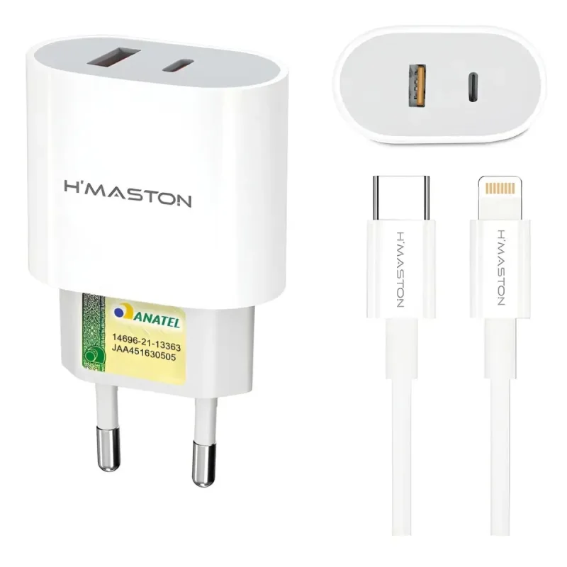 Fonte Lightning 20W USB C Branco Alta Eficiência Cabo Reforç - MDM - Celular E Smartphone