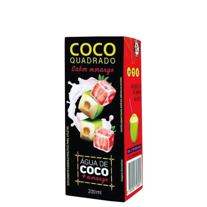 Água de Coco Coco Quadrado - Morango 200ml - 27 unidades