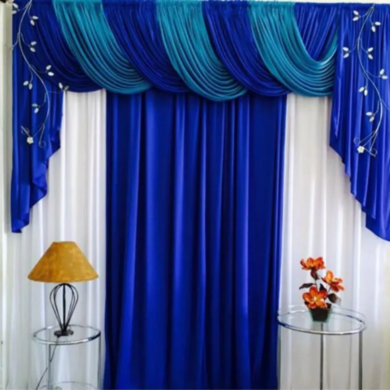 Cortina Romantic Para Varão Em Malha 3,00m X 2,60m Sala Quarto - Azul - 100% Poliéster