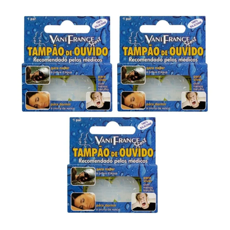 Tampão De Ouvido 100% Silicone Nadar Dormir Barulho 3 Pares