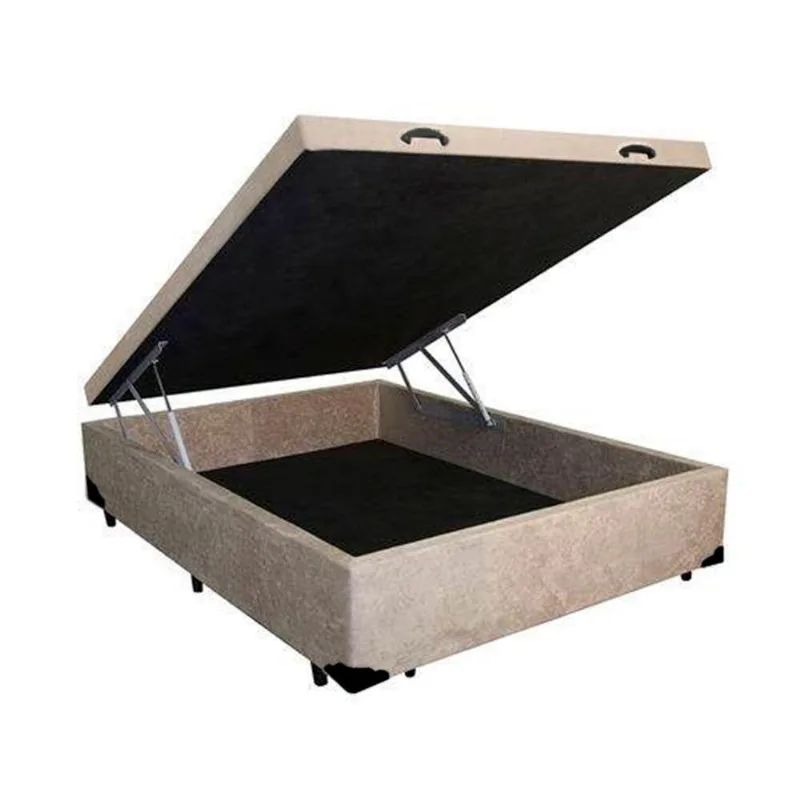 Cama Box Baú Blindado Casal Extremo Reforçado King Design Suede Bege 138x188x41