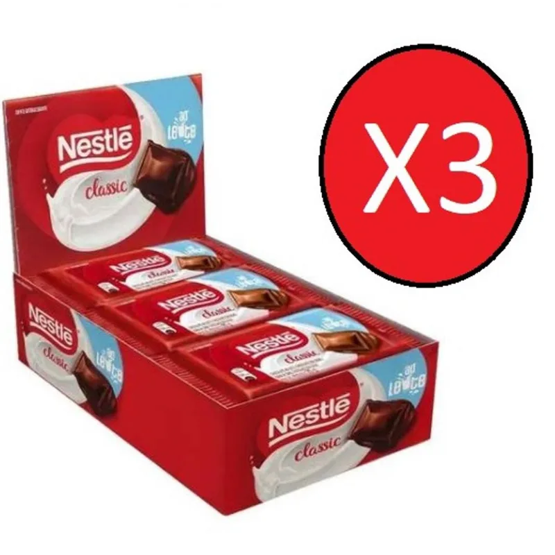 Kit 3 Caixas Chocolate Classic Ao Leite 22x22,5gr - Nestlé = 66 un