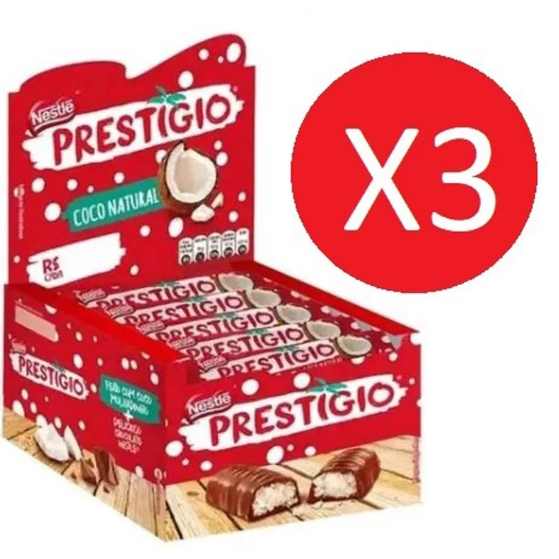 Kit 3 Caixas Chocolate Nestlé Prestígio C/30x33gr = 90un