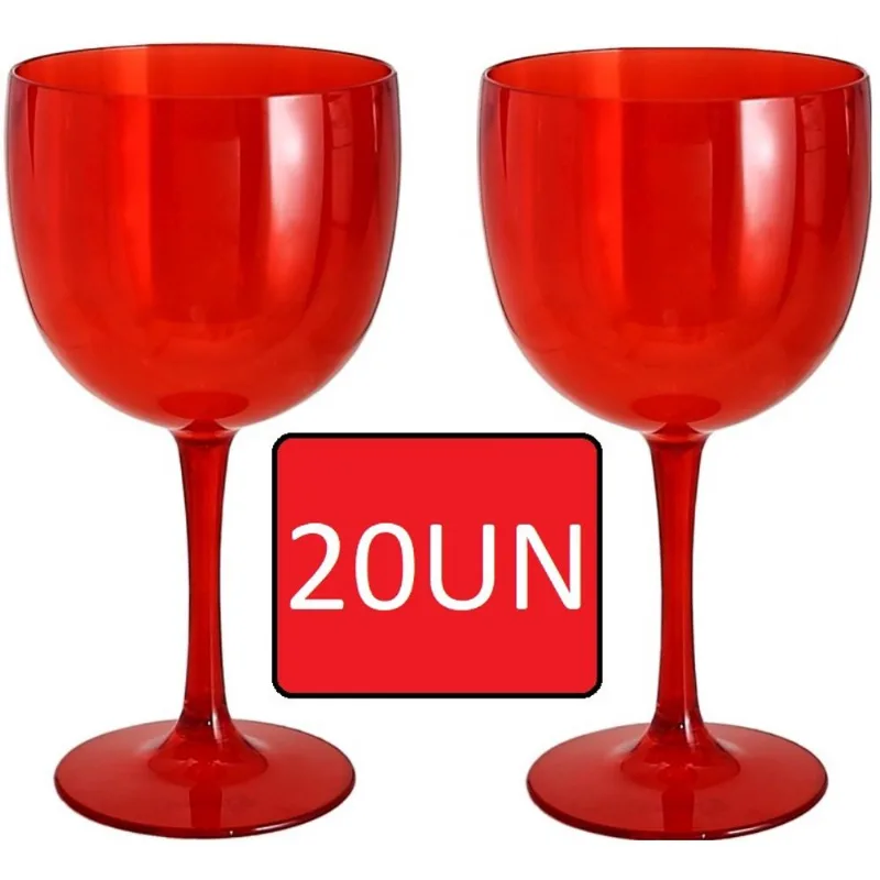Kit 20 Taças De Gin Acrilico leve 580 ml - Vermelho Translucido