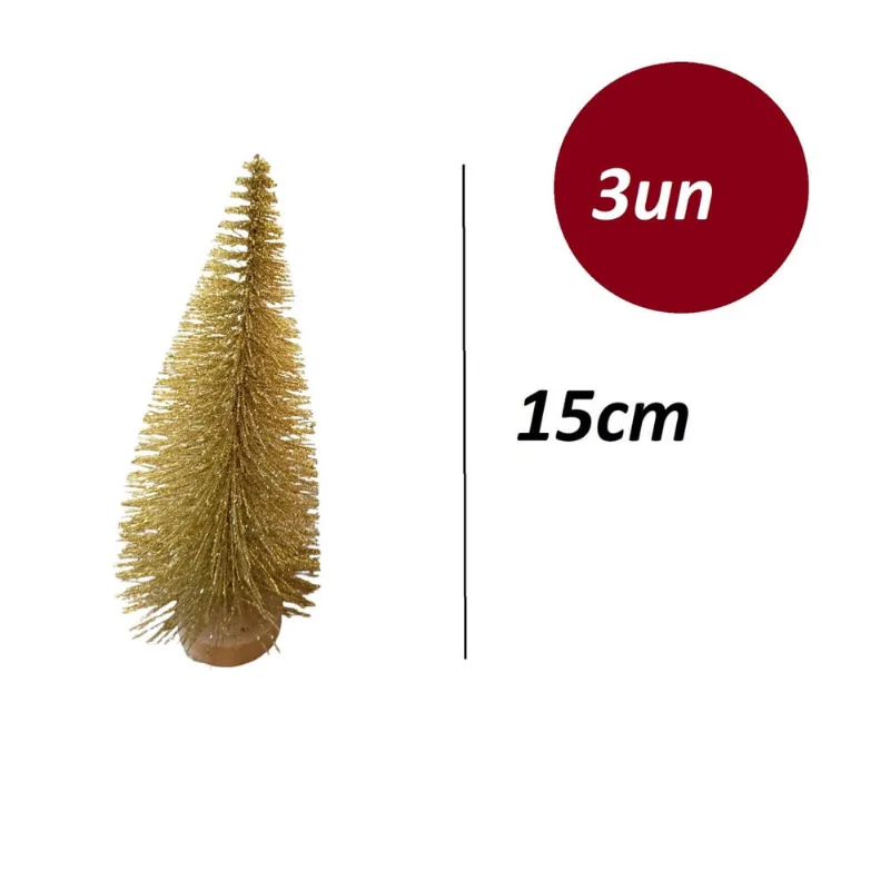 Mini arvore de natal dourada Pinheiro 15cm - 3 Unidades