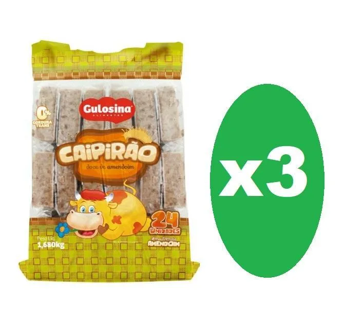 3 Pacotes Doce De Amendoim Caipirão Gusolina C/24un -1,680kg - Não Informado - Mercearia