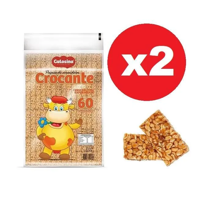 2 Pacotes Doce Pé De Moleque Crocante Gulosina 60un 1,020kg - Não Informado - Mercearia