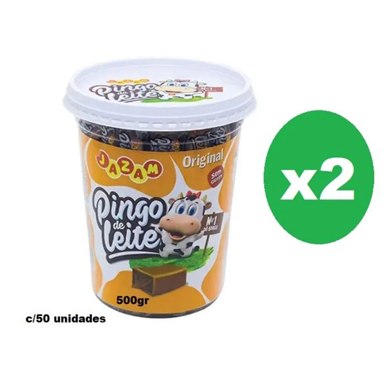 2 Potes c/ 50 Unidades Pingo De Leite Jazam 500g