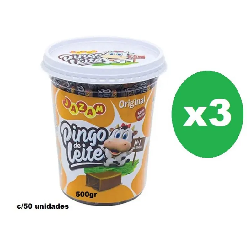 3 Potes Pingo De Leite Jazam 500g c/ 50 Unidades
