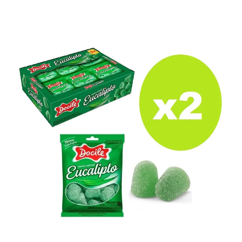 2 Caixas Bala Goma Eucalipto 24 unidades de 18g Docile