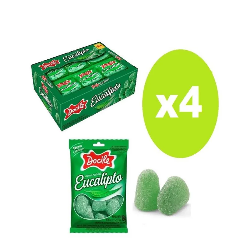 4 caixas Bala de Goma Mini Sino Eucalipto 24X18g - Docile