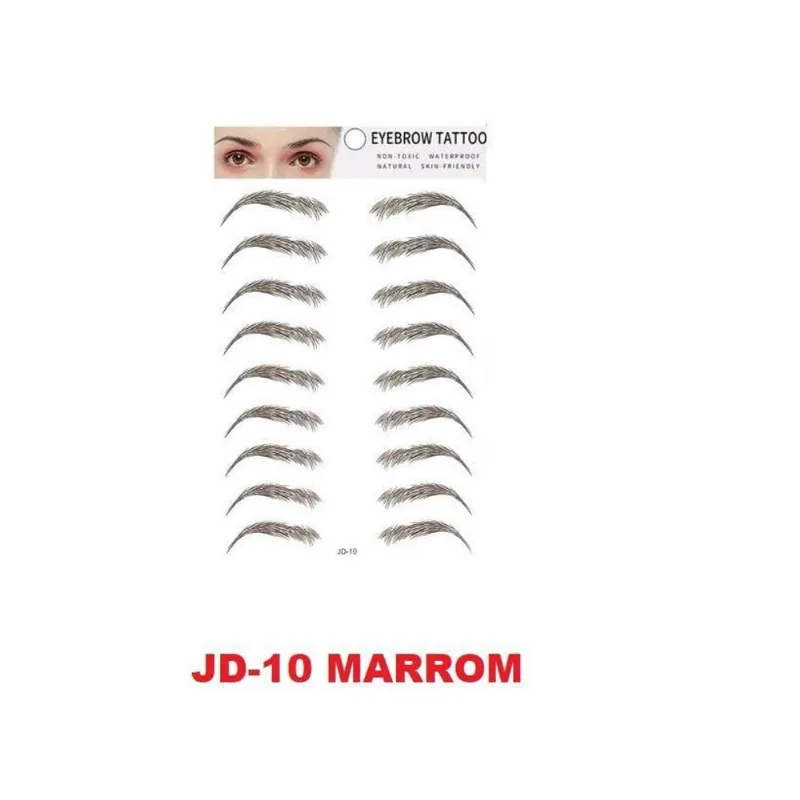 10 Adesivos Tatuagem 3D Realista Sobrancelha Jd-10- Marrom