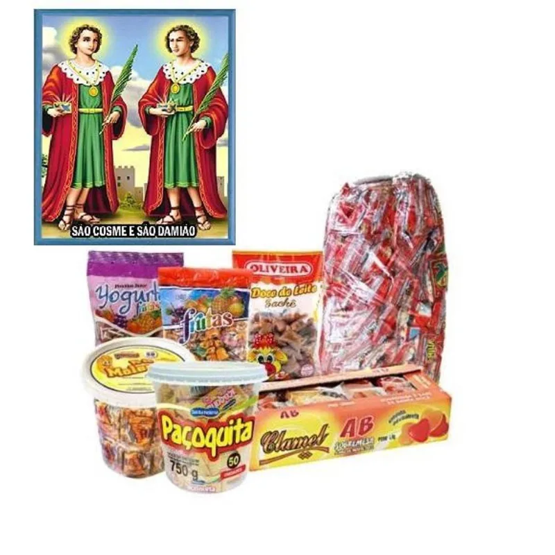 Kit Cosme E Damião C/8 Itens Variados + Saquinhos- 450 Doces