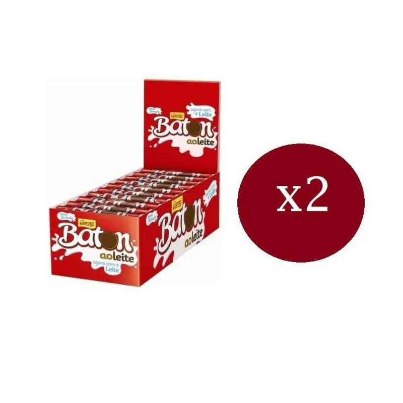Kit 2 Caixas Chocolate Baton Ao Leite Com 60 Unidades Garoto