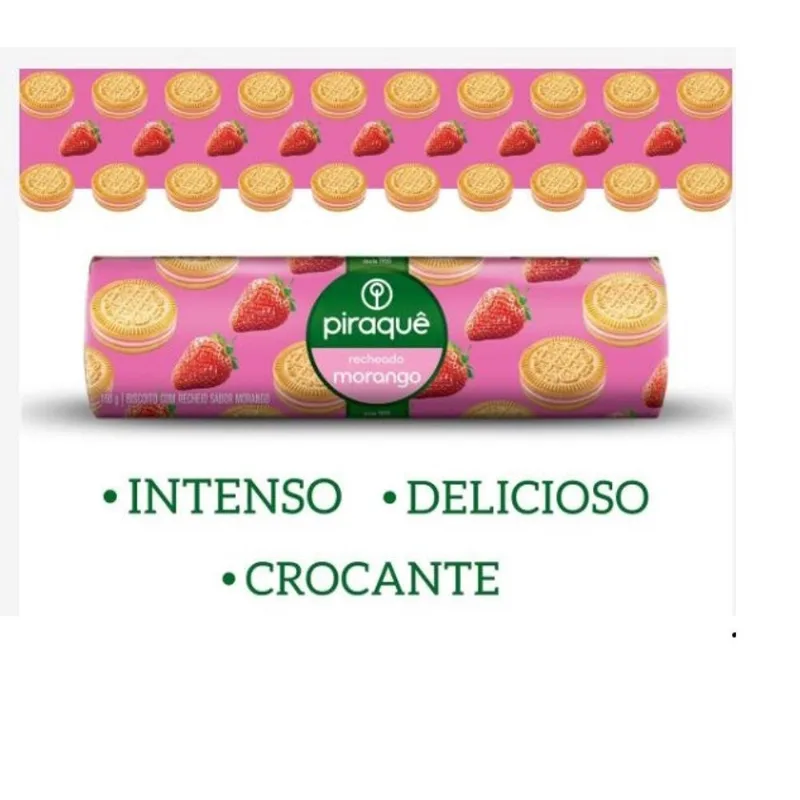 Kit C/40 Biscoito bolacha Piraquê recheado morango 160gr