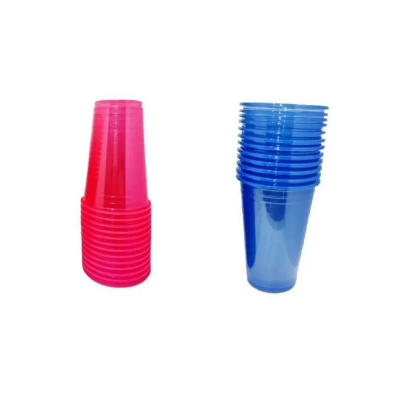 Copo Descartável 300Ml Neon Azul + Rosa 50 Unidades