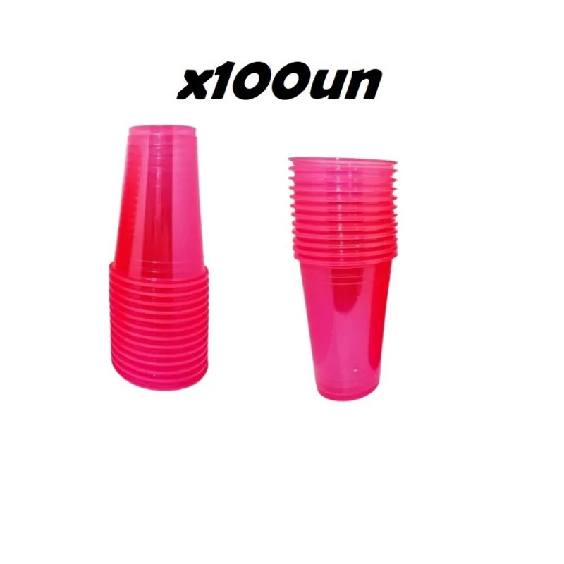 Copo Descartável Rosa Neon 300ml Balada c/ 100un.