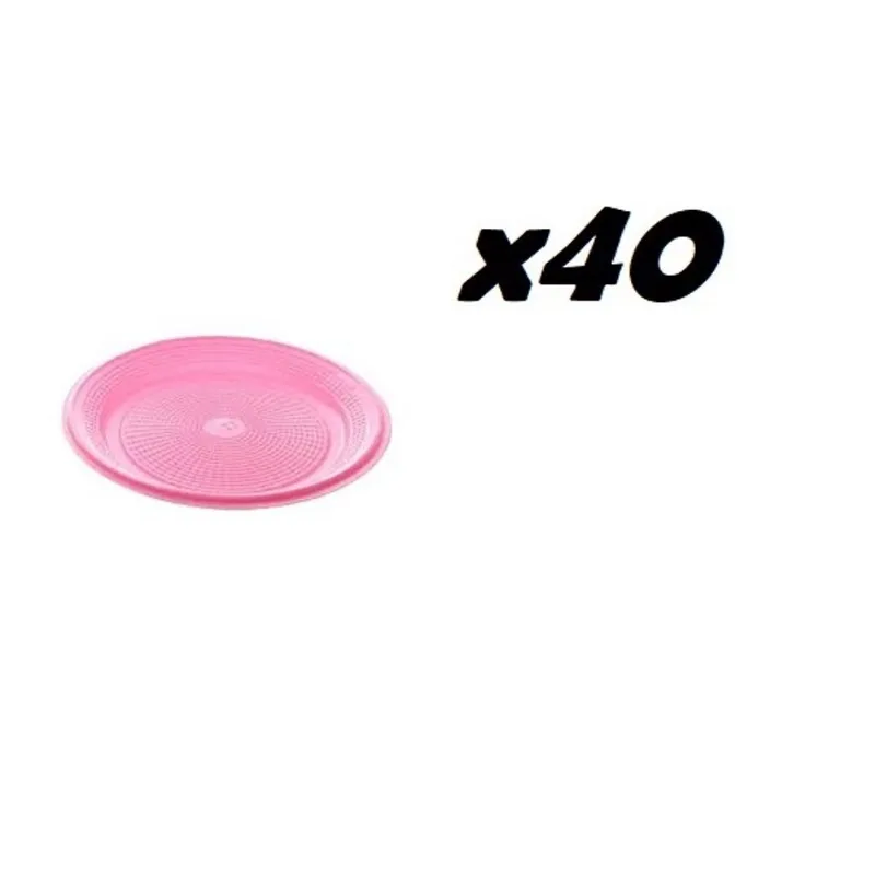 Prato Descartável Raso 15cm - Rosa- 40 unidades
