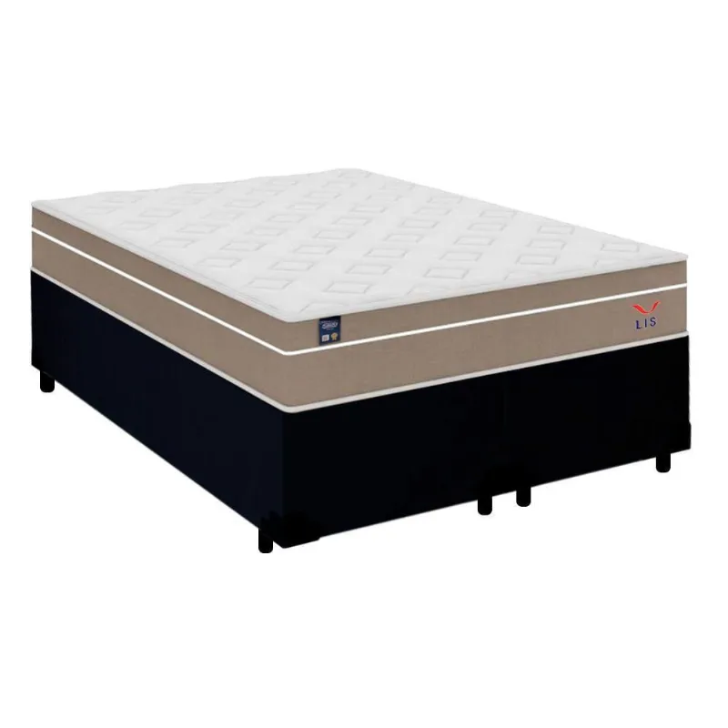 Cama Box Casal Bipartido Suede + Colchão Lis Molas Ensacadas Plumatex 138x188x64cm Preto