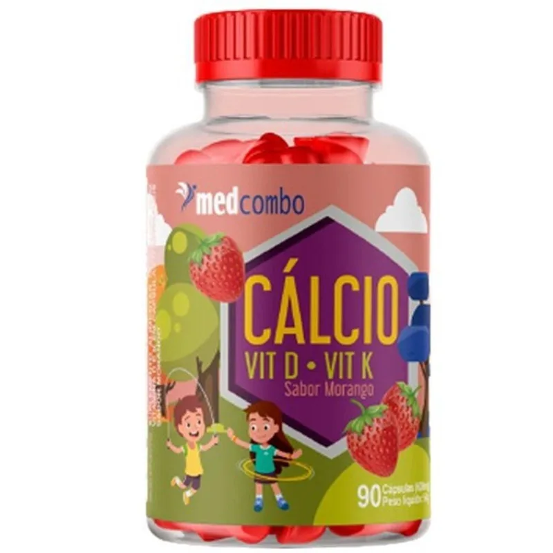 Cálcio Kids 90 Capsulas Sabor Morango 600mg Medcombo