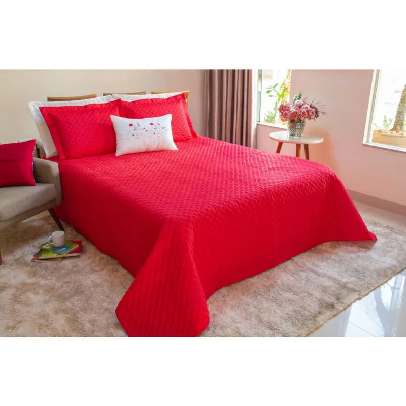 Cobre Leito Perola Casal 5 Peças Matelado - Vermelho