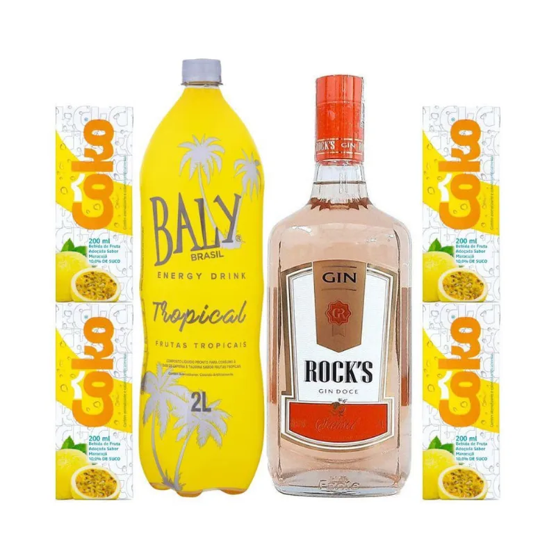 Gin Rock'S Sunset 1L + Energético Baly 2L + 4 Coko