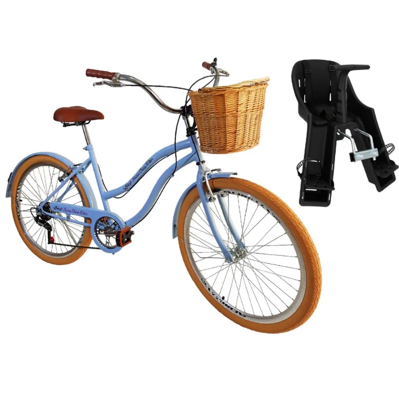 Bicicleta aro 26 com cadeirinha infantil 6v com vime Azul bb