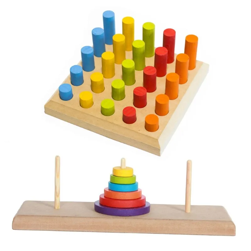 Kit Pinos de Encaixe + Torre de Hanói Educativo Brinquedo